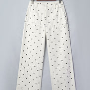 Polka Dot Denim Scalloped Patch Pocket Pants