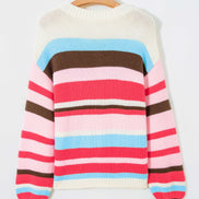 Stripe Colorblock Long Sleeve Drop Shoulder Cardigan