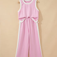 Colorblock Cropped Tank & Elastic Waist Pants Set