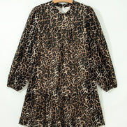 Leopard Long Sleeve Shift Mini Dress