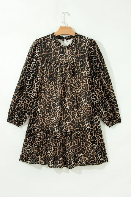 Leopard Long Sleeve Shift Mini Dress