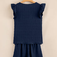 Textured Square Neck Top & High Waist Shorts Set