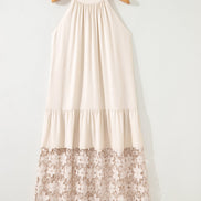 Floral Sheer Lace Patchwork Halter Maxi Dress