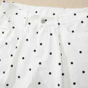 Polka Dot Denim Embroidered Scallop Hem Shorts