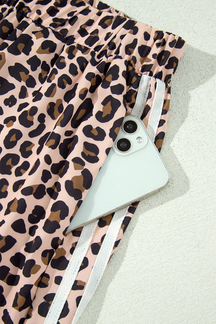 Leopard Side Stripe Wide Leg Pants