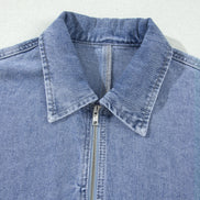 Denim Studded Pockets Zip-Up Long Sleeve Jacket