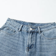 Solid Denim Embroidered Wide Leg Jeans