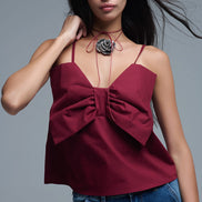 Poplin Crop Top With Bow Detail