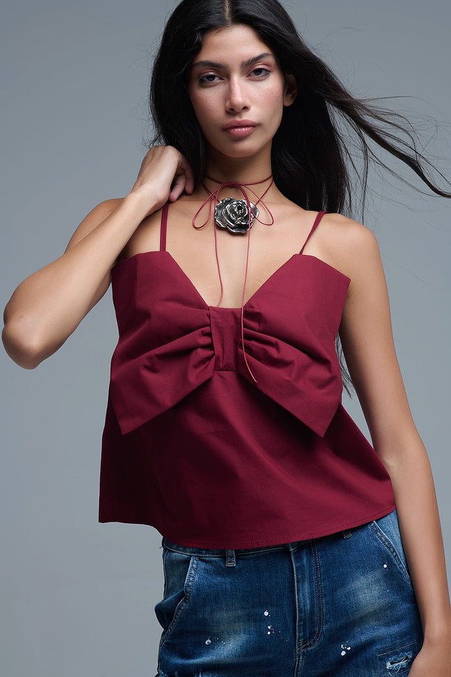 Poplin Crop Top With Bow Detail