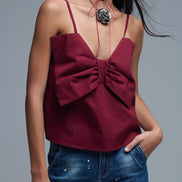 Poplin Crop Top With Bow Detail