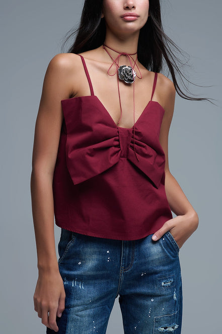 Poplin Crop Top With Bow Detail