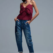 Poplin Crop Top With Bow Detail
