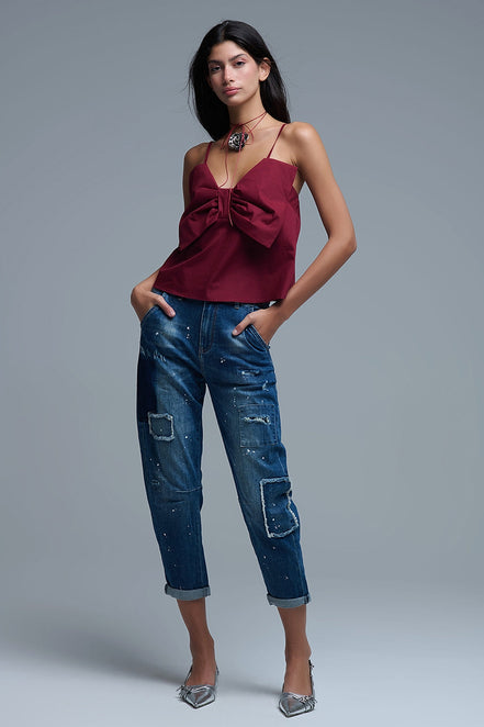 Poplin Crop Top With Bow Detail