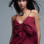 Poplin Crop Top With Bow Detail