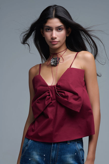 Poplin Crop Top With Bow Detail