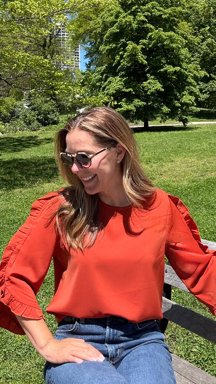 Ruffle Sleeve Solid Color Blouse