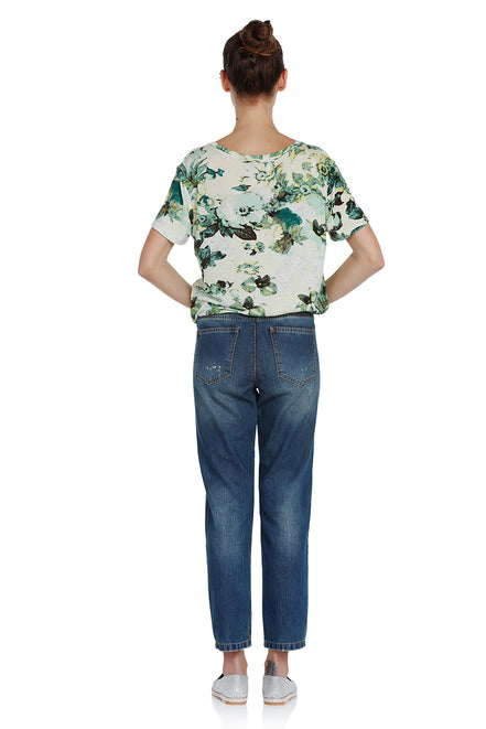 Floral Printed Linen Blend T-Shirt