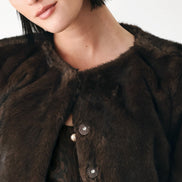 COCOON CHARM BROWN FAUX FUR CROPPED JACKET