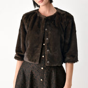 COCOON CHARM BROWN FAUX FUR CROPPED JACKET