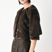 COCOON CHARM BROWN FAUX FUR CROPPED JACKET