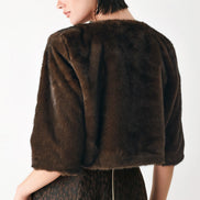 COCOON CHARM BROWN FAUX FUR CROPPED JACKET
