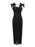 Black Floral Lace Midi Dress