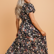 Floral V-Neck Pleated Tiered Maxi Dress