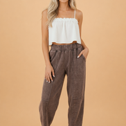Mineral Wash Elastic Waist Barrel Leg Pants