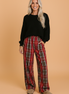 Plaid Buttoned Elastic Waist Wide Leg Pants