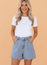 Solid Denim Scalloped Trim High Waist Shorts