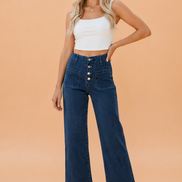 Buttoned High Waist Wide Leg Cropped Jeans