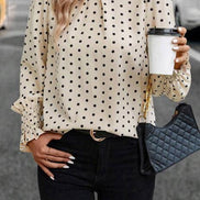 Polka Dot Print Lantern Sleeve Blouse