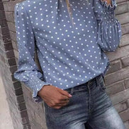 Polka Dot Print Lantern Sleeve Blouse