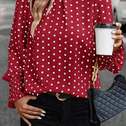 Polka Dot Print Lantern Sleeve Blouse