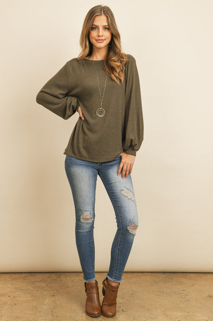 Puff Sleeved Boat Neck Top