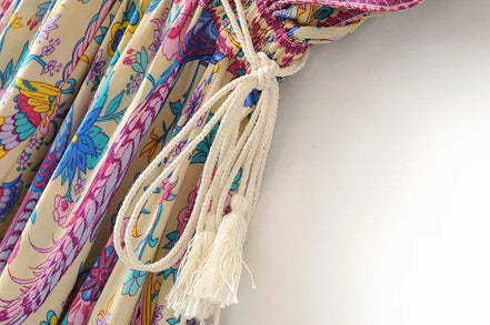 Peacock Floral Print Summer Dress