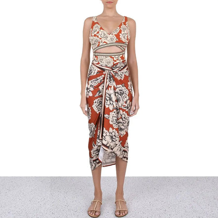 Peony Printed One Piece Swimsuit and Sarong
