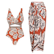 Peony Printed One Piece Swimsuit and Sarong
