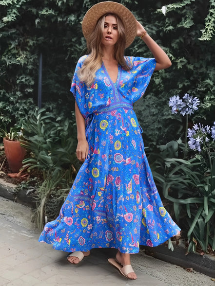 Peacock Floral Print Summer Dress