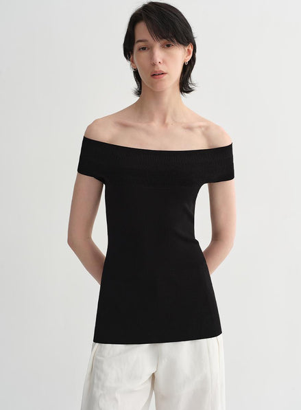 Mulberry Silk Blended One-Shoulder Strapless Knit Top