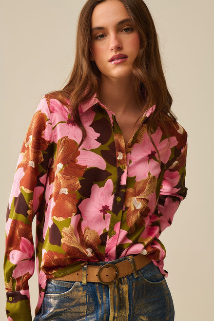 Satin Finish Tropical Floral Shirt