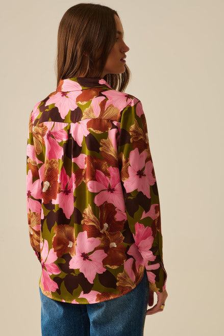 Satin Finish Tropical Floral Shirt