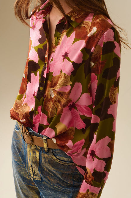 Satin Finish Tropical Floral Shirt