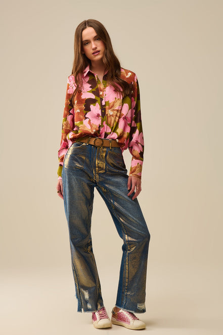 Satin Finish Tropical Floral Shirt