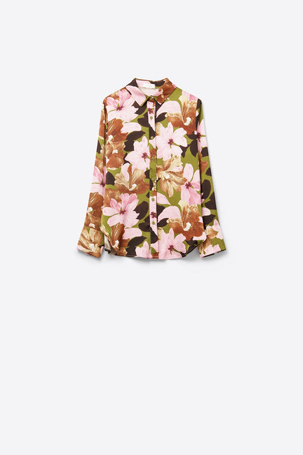 Satin Finish Tropical Floral Shirt