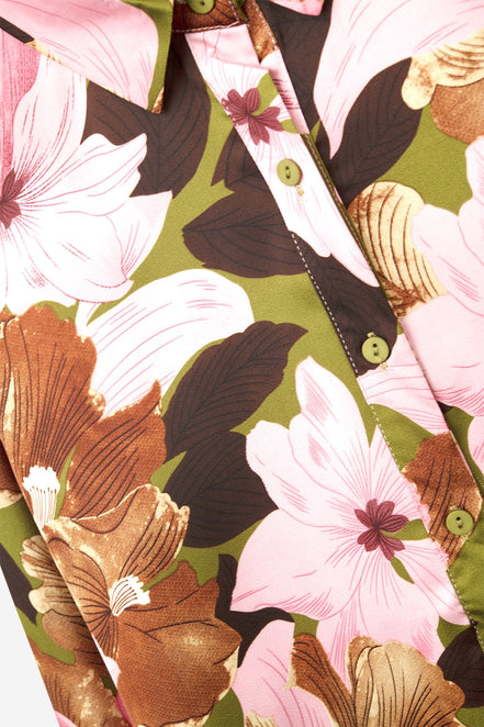 Satin Finish Tropical Floral Shirt