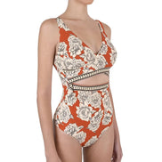 Peony Printed One Piece Swimsuit and Sarong