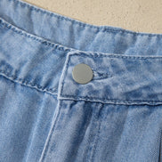 Solid Denim Scalloped Trim High Waist Shorts