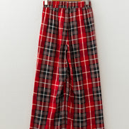 Plaid Buttoned Elastic Waist Wide Leg Pants