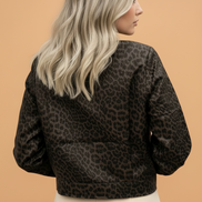 Leopard Colorblock Collar Faux Leather Zip Up Jacket